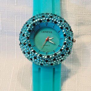 Geneva Women's Stainless Steel Quartz Rhinestone Watch - Turquoise